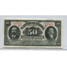 MEXICO 1915 ESTADO DE SONORA 50 CENTAVOS BILLETE SIN CIRCULAR, UNC